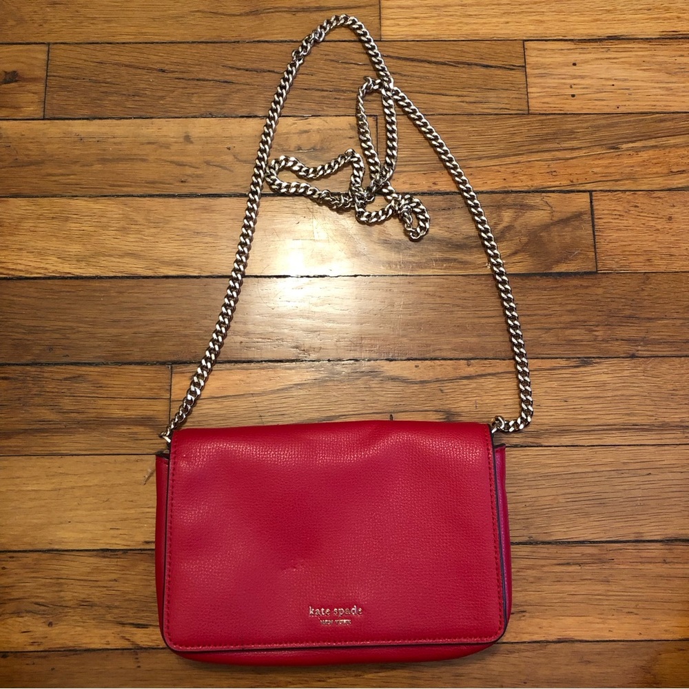 Kate Spade Genuine Leather Crossbody bag With Chain Strap/Color:Red